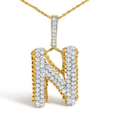 Men's 10K Yellow Gold 1 1/2 Cttw Diamond Letter N Initial Pendant Necklace