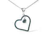 925 Sterling Silver 1/3ct TDW  Blue Treated  Diamond Heart Pendant Necklace