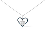 925 Sterling Silver 1/10ct TDW  Blue Treated  Diamond Heart Pendant Necklace
