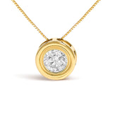 14K Yellow Gold 1 3/8 Cttw Bezel Set Round Diamond Solitaire Pendant Necklace