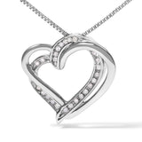 925 Sterling Silver 1/10ct TDW Diamond Double Heart Pendant Necklace