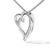 925 Sterling Silver 1/10ct TDW Diamond Double Heart Pendant Necklace