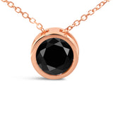 14K Rose Gold 3 1/2 Cttw Bezel-Set Black Round Diamond Solitaire Pendant Necklace (Black Color, I2-I3 Clarity) - 18"