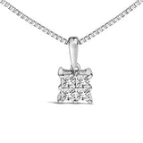 Sterling Silver 1/4 Cttw Princess Cut Diamond 4 Stone Pendant Necklace