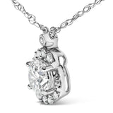 Sterling Silver 1.00 Cttw Lab Grown Diamond Oval Halo Pendant Bezel Station Necklace