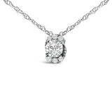 Sterling Silver 1/2 Cttw Lab Grown Diamond Oval Halo Pendant Necklace