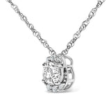 Sterling Silver 1/2 Cttw Lab Grown Diamond Oval Halo Pendant Necklace