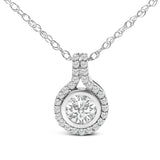 Sterling Silver 3/4 Cttw Lab Grown Diamond Halo Pendant Necklace
