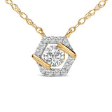 14K Yellow Gold Plated Sterling Silver 3/8 Cttw Lab Grown Diamond Hex Halo Pendant Necklace