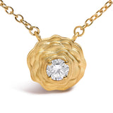 14K Yellow Gold Plated Sterling Silver 1/5 Cttw Lab Grown Diamond Rose Pendant Necklace