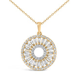 14K Yellow Gold Plated Sterling Silver 1 1/6 Cttw Diamond Sunburst Medallion Pendant Necklace