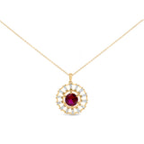 14K Yellow Gold Plated Silver Lab Grown Ruby and 5/8 Cttw Baguette Diamond Medallion Pendant Necklace