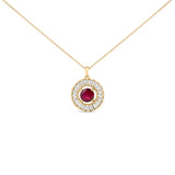 14K Yellow Gold Plated Sterling Silver Created Red Ruby and Diamond Medallion Pendant Necklace