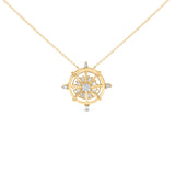 14K Yellow Gold Plated Sterling Silver 1/3 Cttw Diamond Compass Pendant Necklace