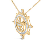 14K Yellow Gold Plated Sterling Silver 1.0 Cttw Diamond Compass Pendant Necklace