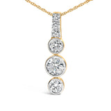 10K Yellow Gold Plated Silver 1 1/2 Cttw Lab Grown Diamond Bezel Set Vertical Drop Pendant Necklace