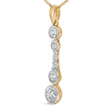 10K Yellow Gold Plated Sterling Silver 1.0 Cttw Lab Grown Diamond Bezel Vertical Drop Pendant Necklace