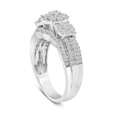 .925 Sterling Silver 1.0 Cttw Diamond Engagement Ring and Soldered Wedding Band Set