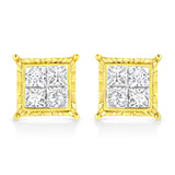 14K Yellow Gold 1 Cttw Princess Cut Diamond Square Stud Earrings