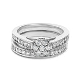 Sterling Silver 1/2 Cttw Diamond Cluster Flower Bridal Set