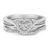 Sterling Silver 1/5 Cttw Diamond Heart Motif Bridal Set