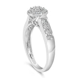 Sterling Silver Diamond Accent Round Cluster Halo Ring
