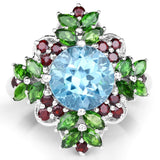 5.76 Carat Genuine Blue Topaz, Chrome Diopside & Garnet .925 Sterling Silver Ring