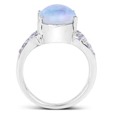 4.12 Carat Genuine Triplet Opal and Tanzanite .925 Sterling Silver Ring