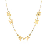 14k Yellow Gold 18 inch Necklace with Polished Butterflies and Beads