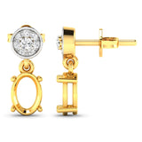 0.11 Carat Genuine White Diamond 14K Yellow Gold Semi Mount Earrings - holds 7x5mm Oval Gemstones