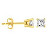 AGS Certified 14K White Gold 1.0 Cttw 4-Prong Set Princess-Cut Solitaire Diamond Push Back Stud Earrings (I-J Color, SI2-I1 Clarity)