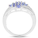 1.59 Carat Genuine Tanzanite and White Topaz .925 Sterling Silver Ring