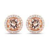 1.60 Carat Genuine Morganite and White Diamond 14K Rose Gold Earrings