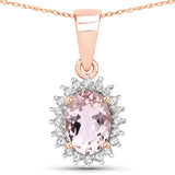 0.81 Carat Genuine Morganite and White Diamond 14K Rose Gold Pendant