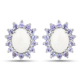 2.44 Carat Genuine Opal and Tanzanite .925 Sterling Silver Earrings