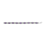 Sterling Silver Oval Purple Amethyst and Diamond Interlocking Halo Link Bracelet