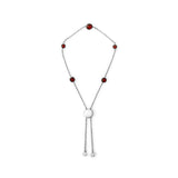 .925 Sterling Silver Bezel Set Red Garnet 5 Station Adjustable Bolo Bracelet