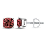 14K White Gold 1 1/2 Cttw Lab Grown Pink Cushion 4-Prong Set Classic Diamond Solitaire Stud Earrings (Pink Color, VS1-VS2 Clarity)
