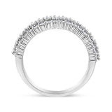 14K White Gold 1.0 Cttw Prong Set Round Diamond Split Shank Three Row Band Ring (H-I Color, I2-I3 Clarity) - Size 6