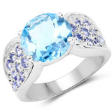 4.77 Carat Genuine Blue Topaz and Tanzanite .925 Sterling Silver Ring