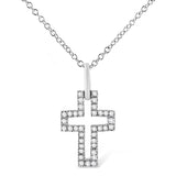 .925 Sterling Silver 1/10 cttw Pave-Set Round-Cut Diamond Open Cross 18" Pendant Necklace (I-J Color, I1-2 Clarity)