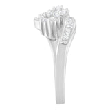 14K White Gold Round and Baguette Diamond Bypass Ring (1/2 cttw, H-I Color, I1-I2 Clarity) - Ring Size 6