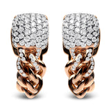 18K Rose Gold 3/4 Cttw Round Diamond Pave Cuban Chain Huggie Earrings (G-H Color, SI1-SI2 Clarity)
