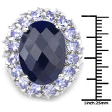 17.81 Carat Dyed Sapphire and Tanzanite .925 Sterling Silver Ring