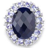 17.81 Carat Dyed Sapphire and Tanzanite .925 Sterling Silver Ring