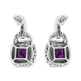 .925 Sterling Silver 8MM Natural Cushion Shaped Amethyst and Diamond Accent Halo with Push Back Dangle Earrings (I-J Color, I2-I3 Clarity)