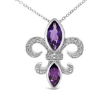 .925 Sterling Silver Purple Amethyst Marquise and Diamond Accent Fleur De Lis Pendant Necklace (H-I Color, SI1-SI2 Clarity) - Size 18"