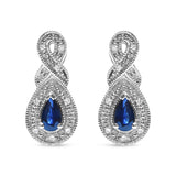 .925 Sterling Silver 4.5 x 3mm Pear Sapphire Gemstone and Diamond Accent Infinity Drop Stud Earrings (H-I Color, SI1-SI2 Clarity)