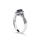 .925 Sterling Silver 6x4mm Pear Sapphire Gemstone with Diamond Accent Fashion Halo Ring (H-I Color, SI1-SI2 Clarity) - Size 7