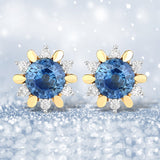 1.87 Carat Genuine Blue Sapphire and White Diamond 14K Yellow Gold Earrings